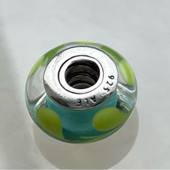 Beautiful Pandora Green and aqua swirl Murano glass charm. - Picture 4 of 5